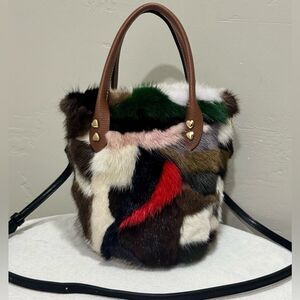 Colorful Real Mink Fur Handmade Top Handles Bag/Crossbody